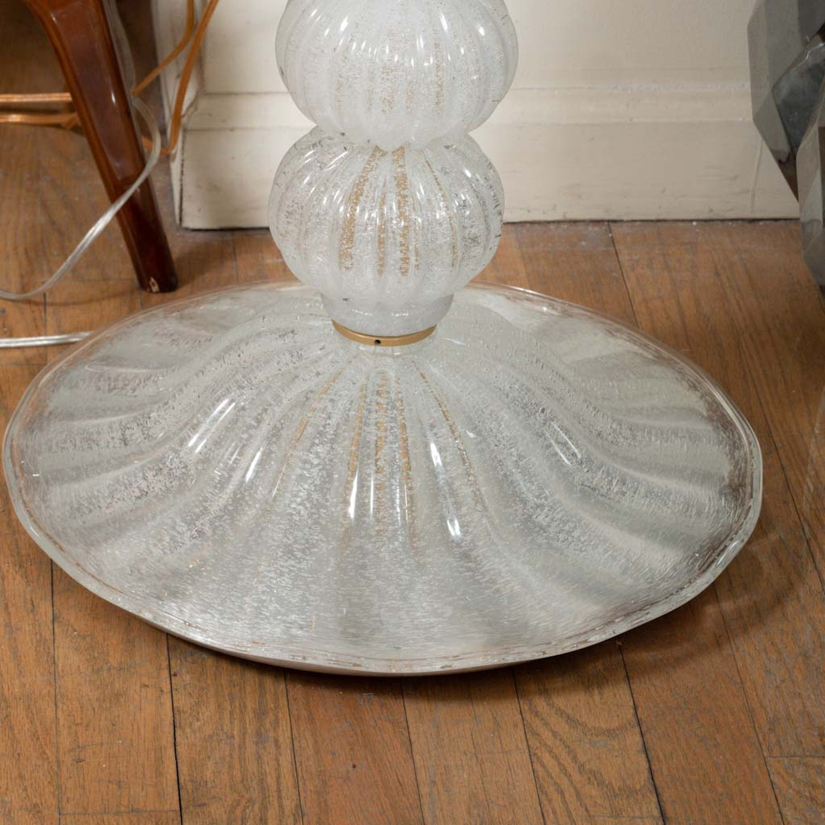 Pair of silver and white fluted Murano glass floor lamps Floor Lamps